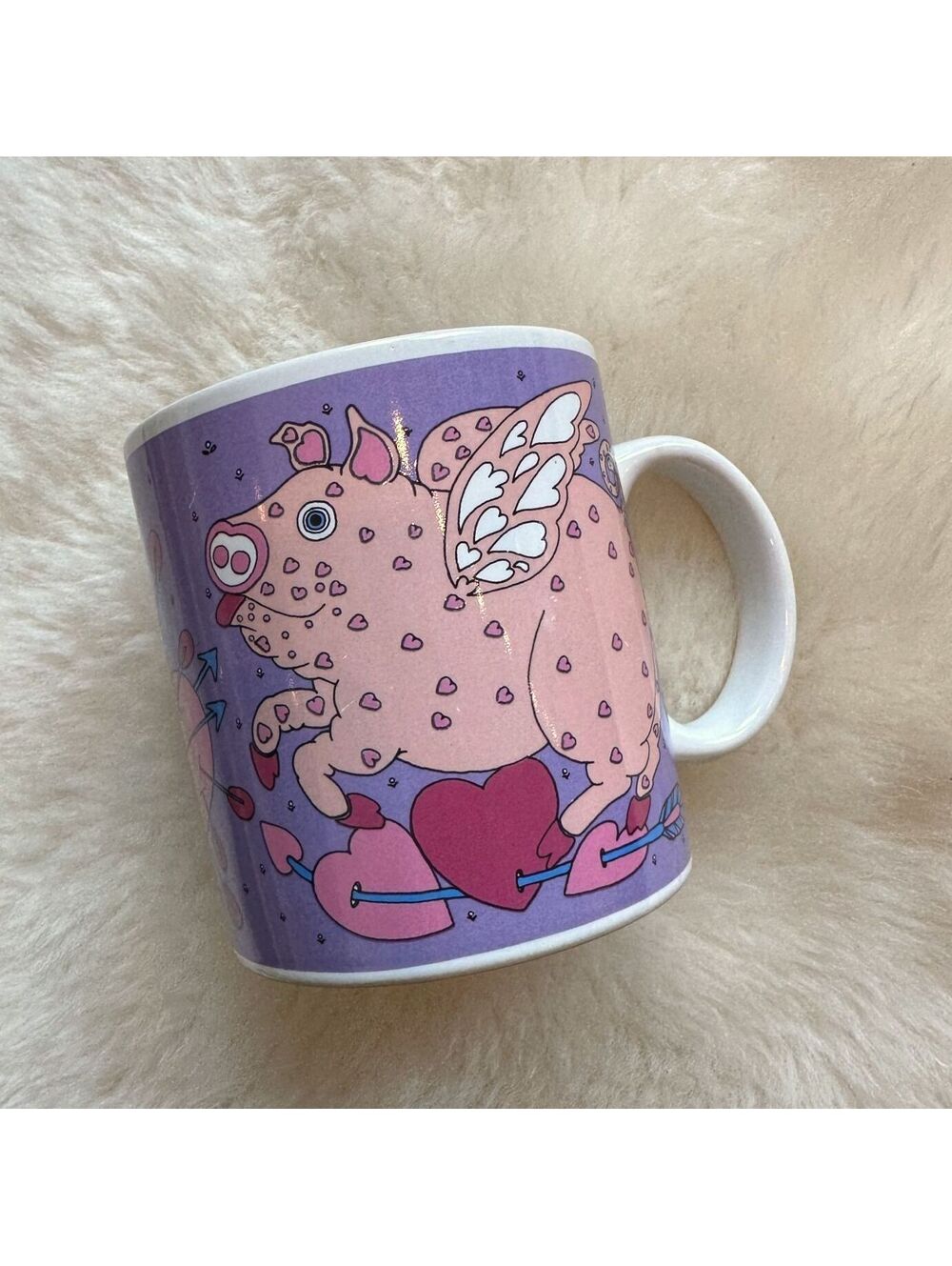 Vintage Taylor & Ng Pig O' My Heart Mug Coffee Cup Japan 1980s Purple Pink